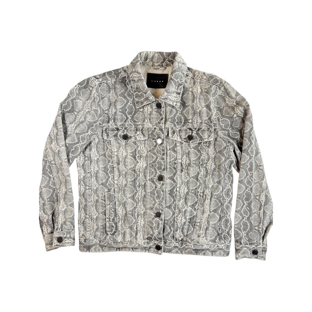 Blanknyc Denim Trucker Jacket Women Medium Gray Snake Print 85wk5048nds